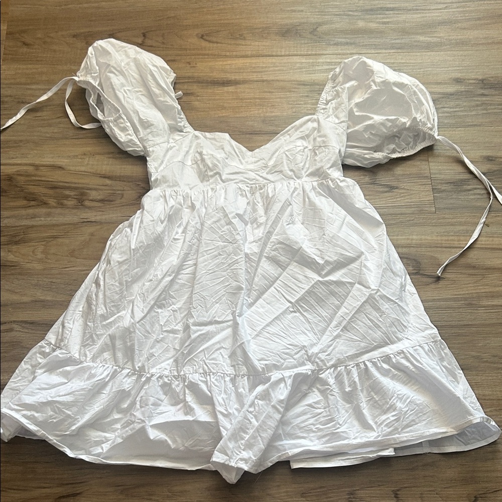White Puff Sleeve Mini Dress